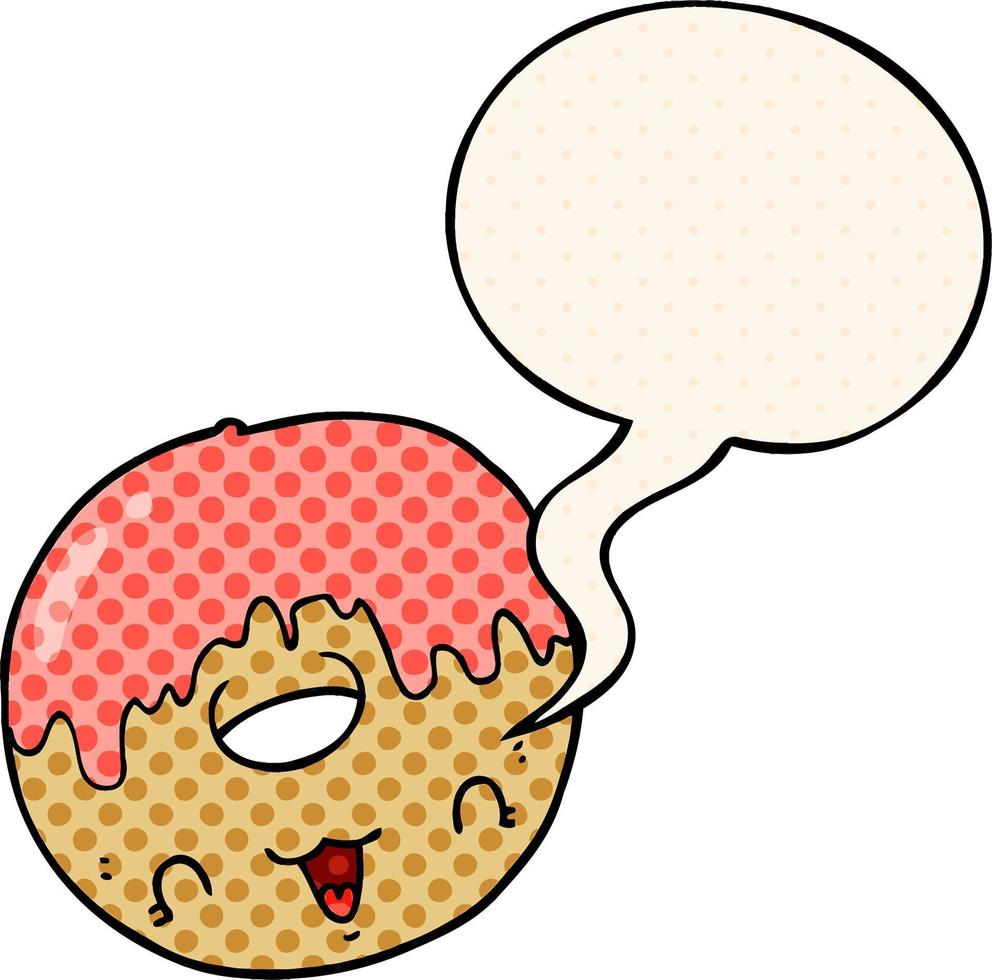 cute cartoon donut and speech bubble in comic book style vector