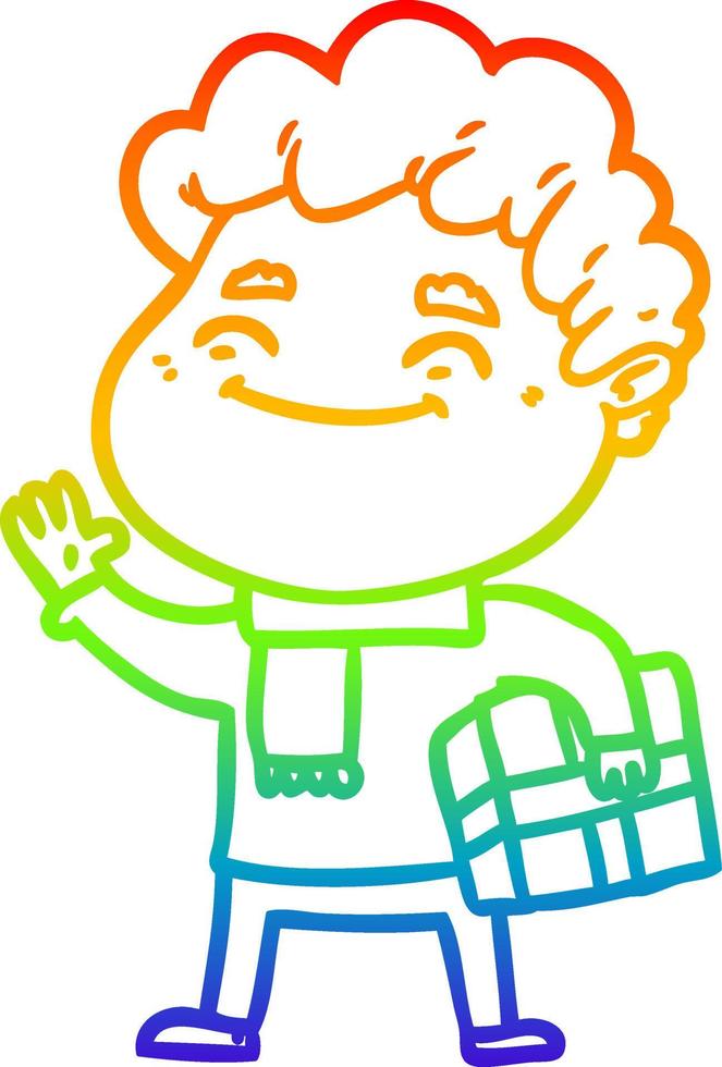 rainbow gradient line drawing cartoon friendly man vector