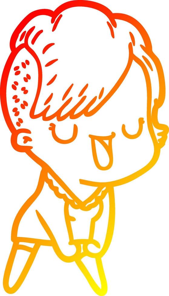 warm gradient line drawing cute cartoon girl with hipster haircut vector