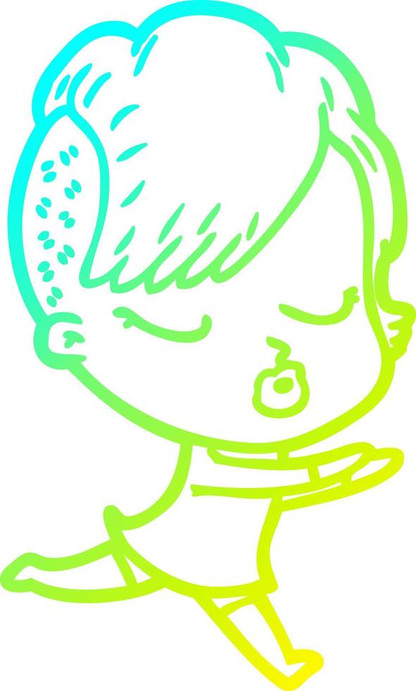 cold gradient line drawing cartoon pretty hipster girl vector