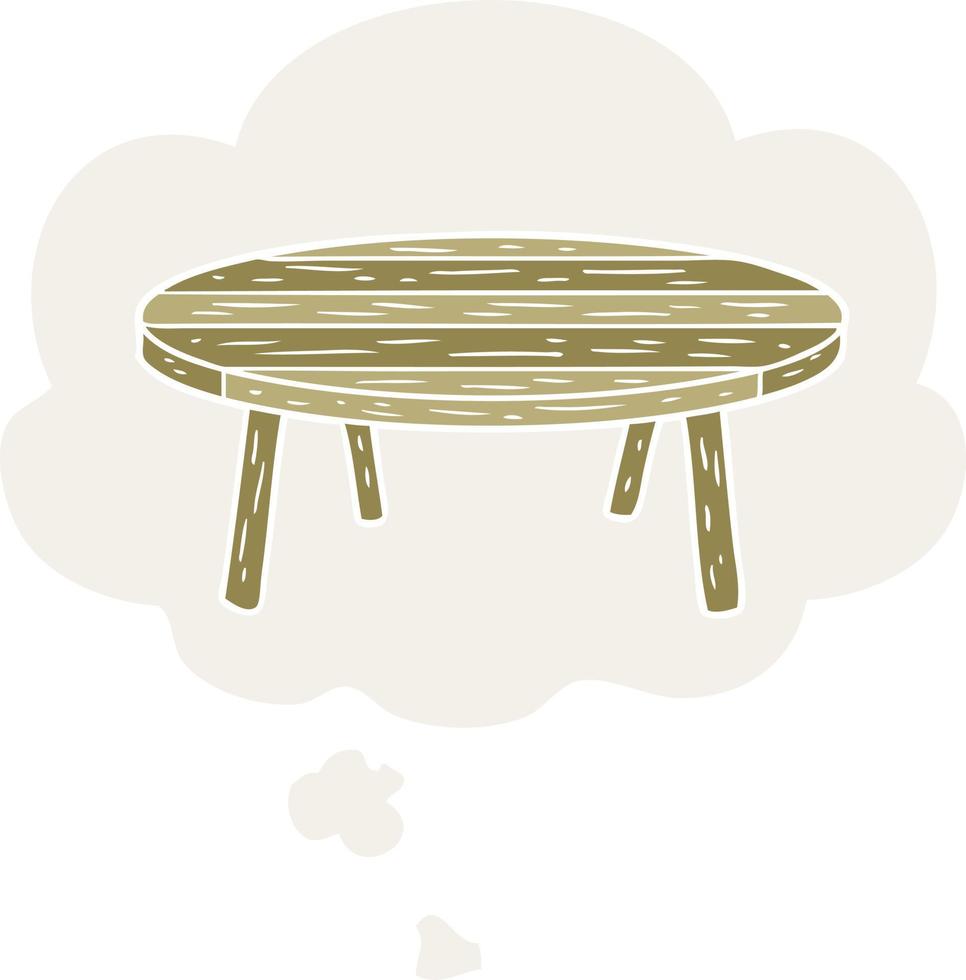 cartoon table and thought bubble in retro style vector