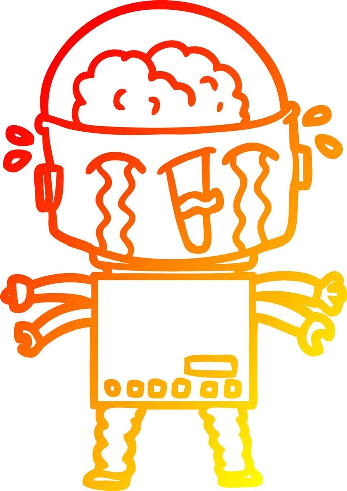 warm gradient line drawing cartoon crying robot vector