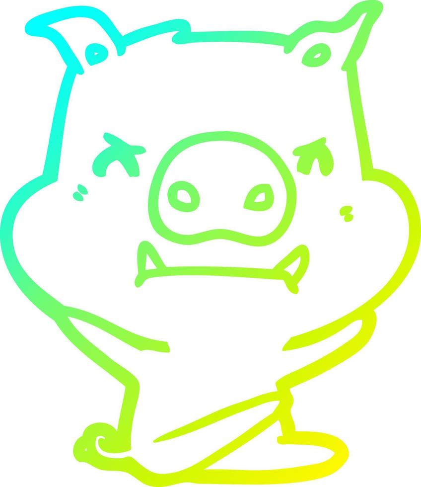 cold gradient line drawing angry cartoon pig throwing tantrum vector