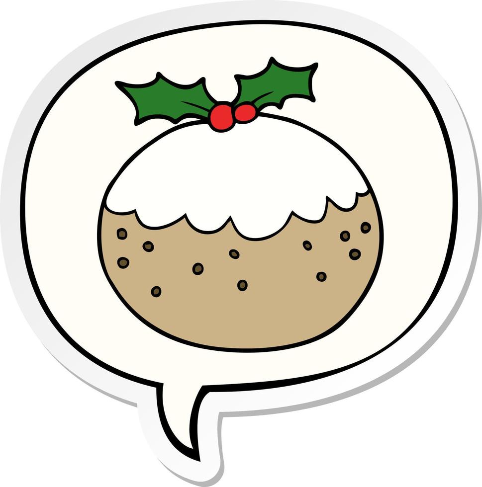 cartoon christmas pudding and speech bubble sticker vector