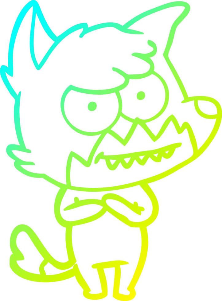 cold gradient line drawing cartoon grinning fox vector
