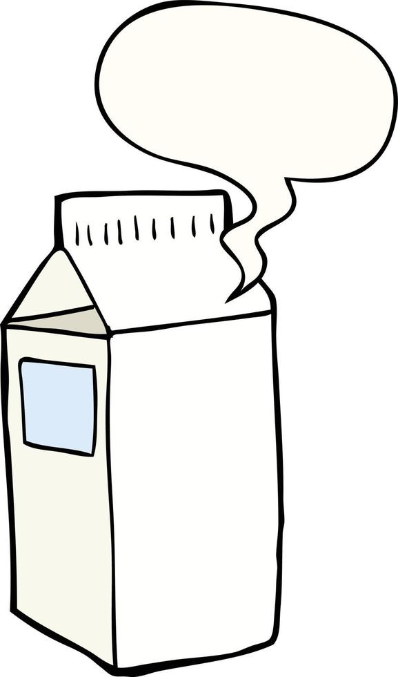 caricatura, cartón de leche, y, burbuja del discurso vector