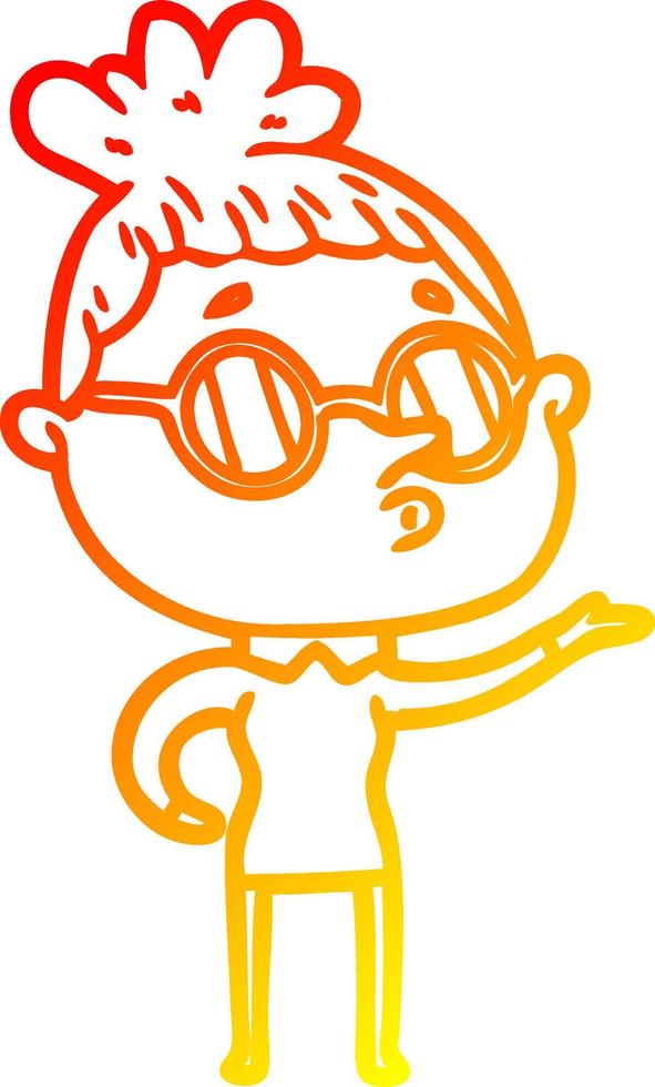 dibujo de línea de gradiente cálido mujer de dibujos animados con gafas vector