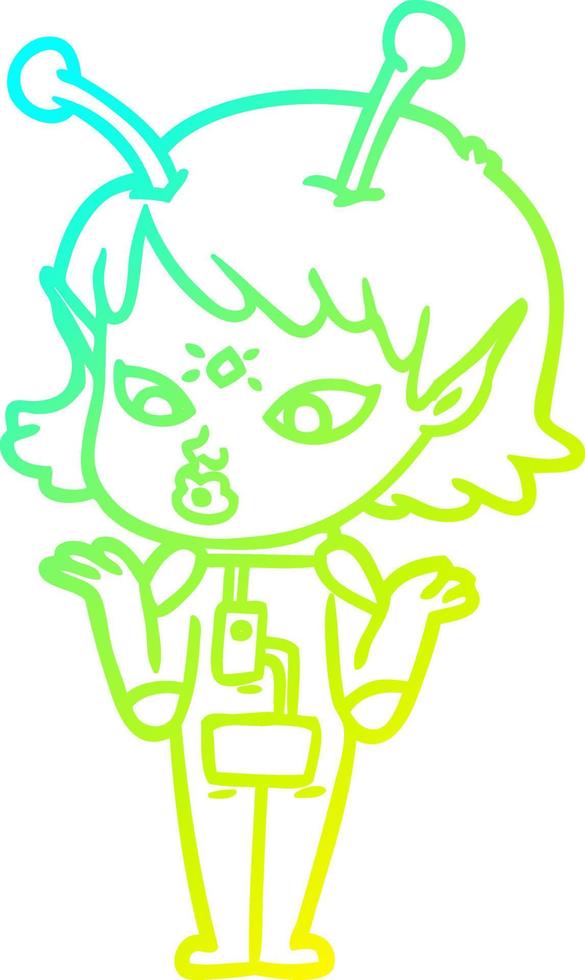 cold gradient line drawing pretty cartoon alien girl vector