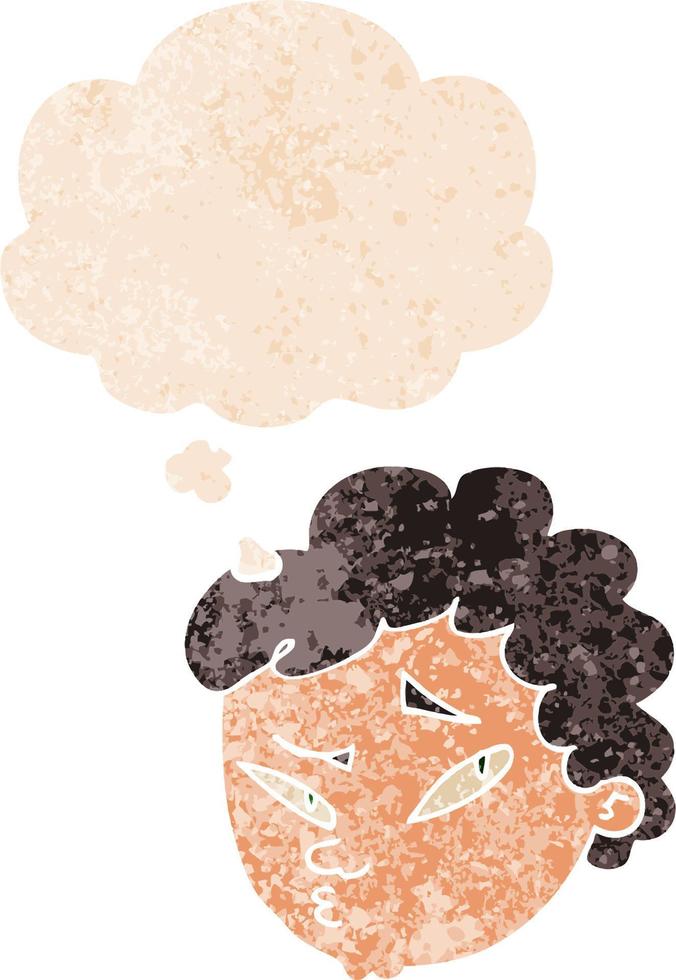 cartoon suspicious man and thought bubble in retro textured style vector