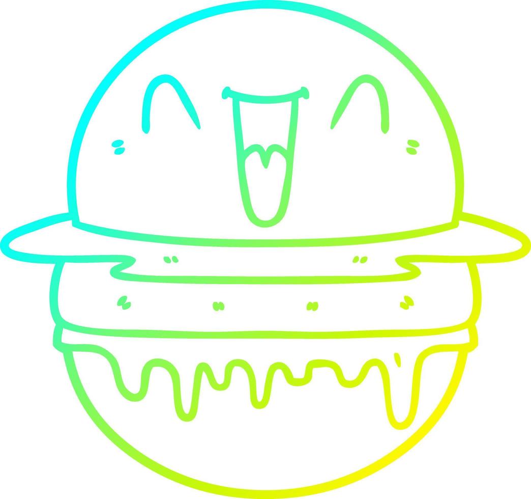 cold gradient line drawing cartoon happy burger vector