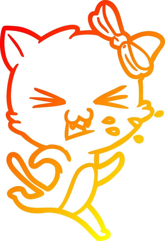 gato de dibujos animados de dibujo de línea de gradiente cálido vector