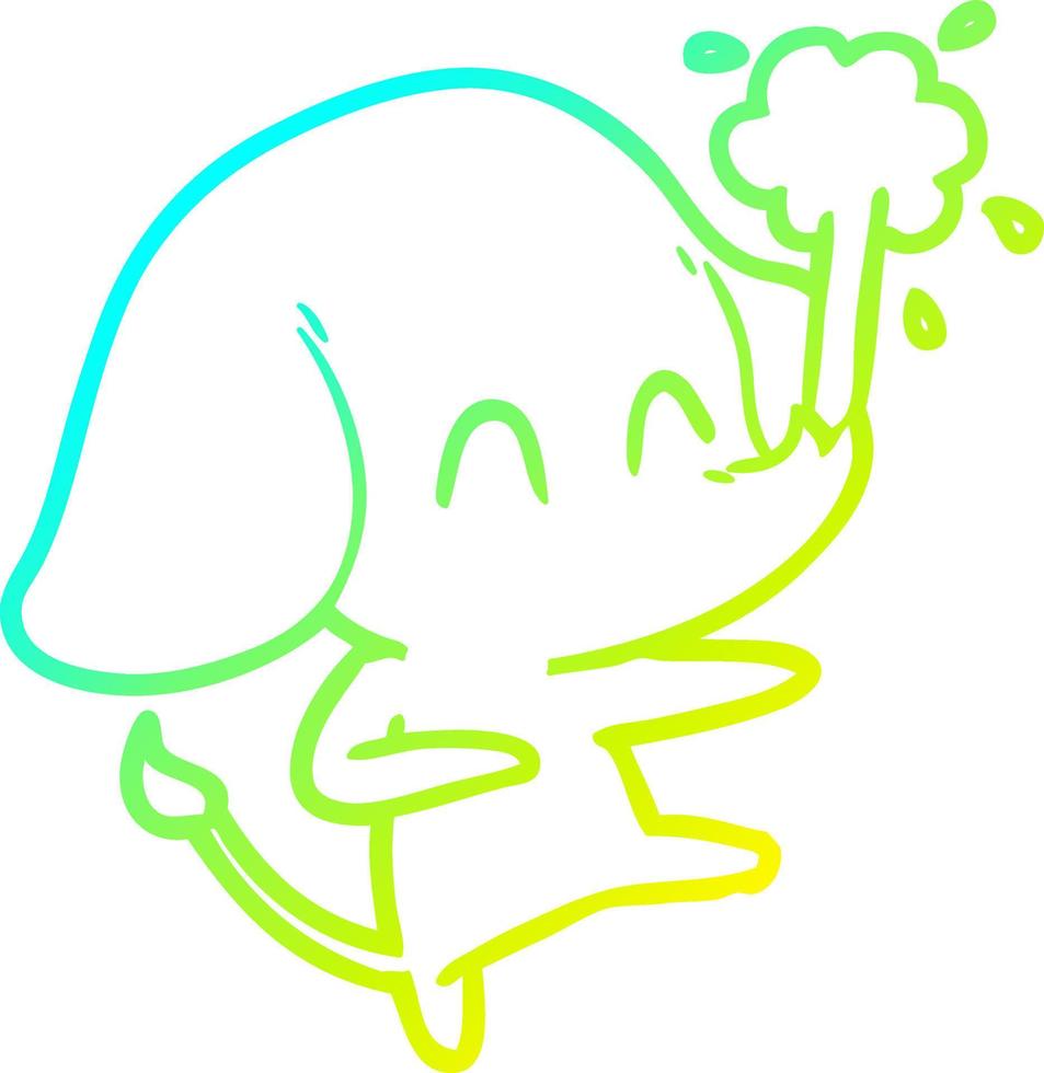 cold gradient line drawing cute cartoon elephant spouting water vector