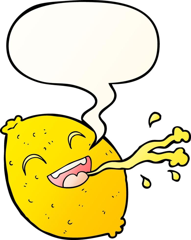 cartoon squirting lemon and speech bubble in smooth gradient style vector