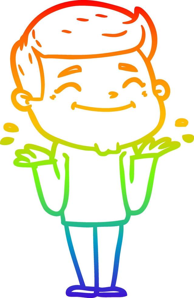 rainbow gradient line drawing happy cartoon man shrugging vector