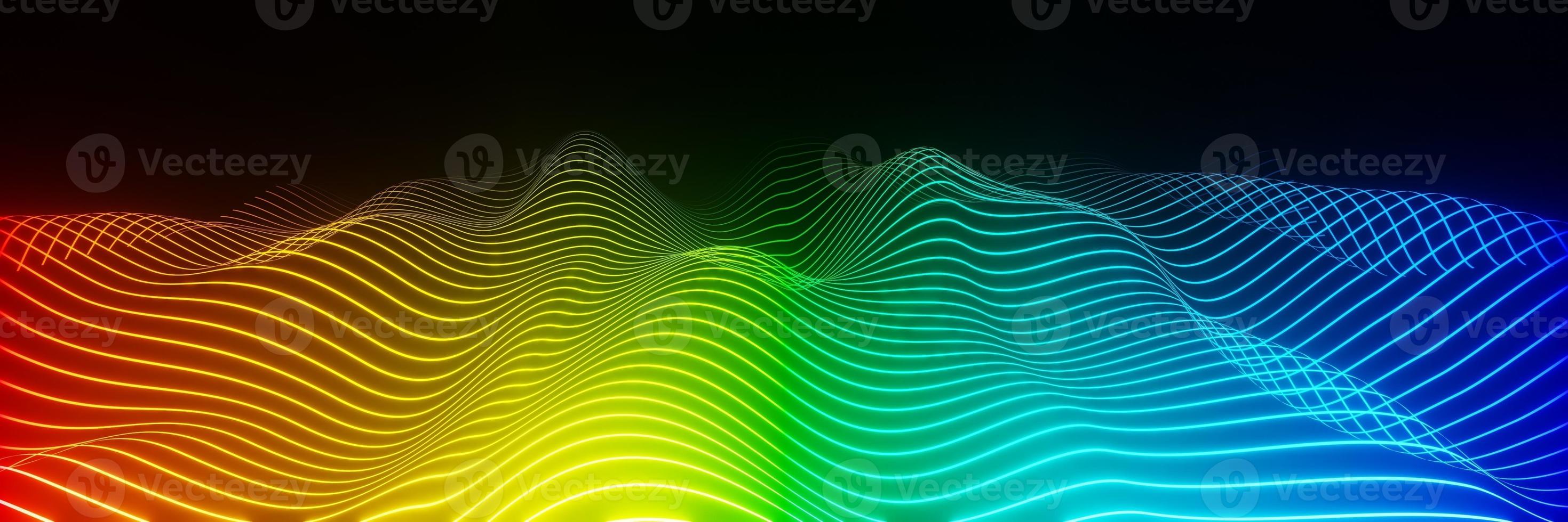 Abstract technology Colorful bright neon glowing wave audio Visualizer background panorama 3D rendering photo