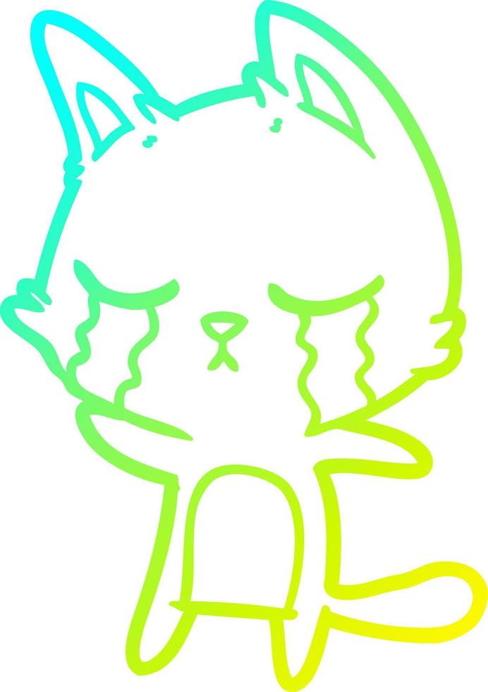 cold gradient line drawing crying cartoon cat vector