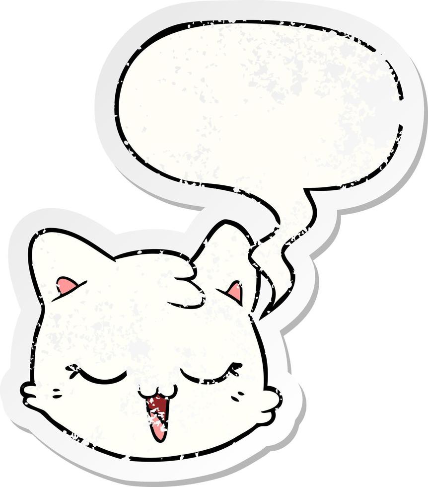 cartoon cat face and speech bubble distressed sticker vector