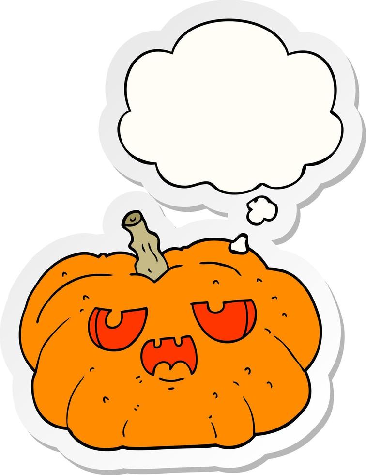 cartoon pumpkin and thought bubble as a printed sticker vector