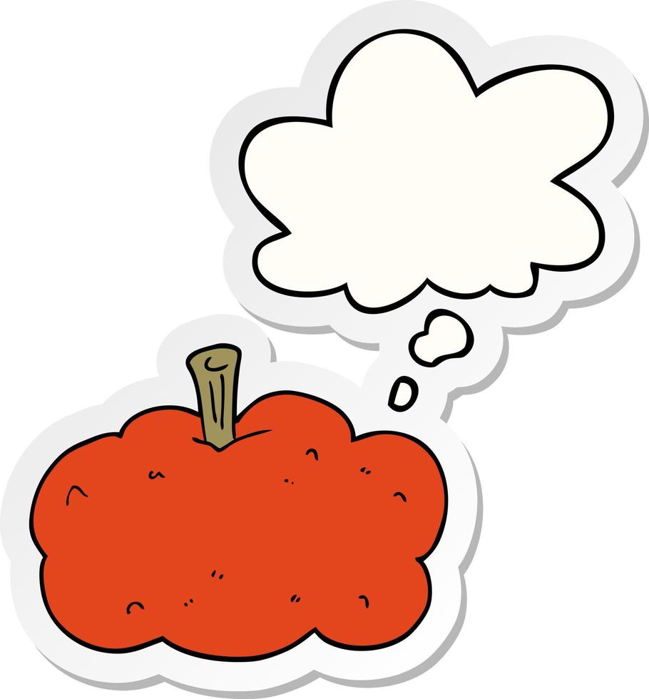 cartoon pumpkin and thought bubble as a printed sticker vector