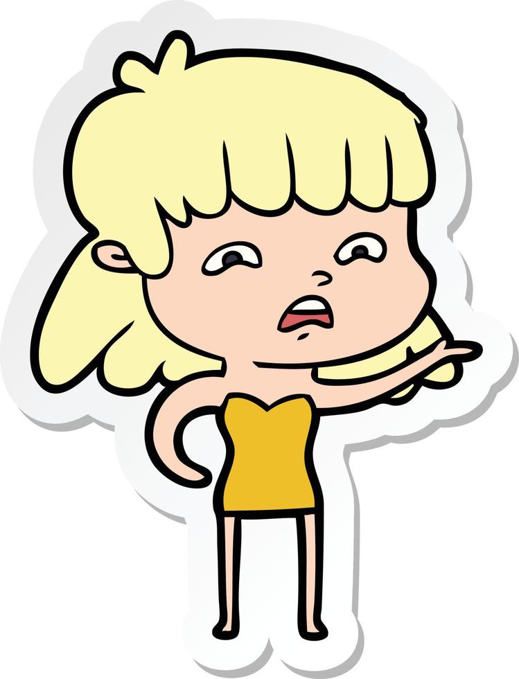 sticker of a cartoon worried woman vector
