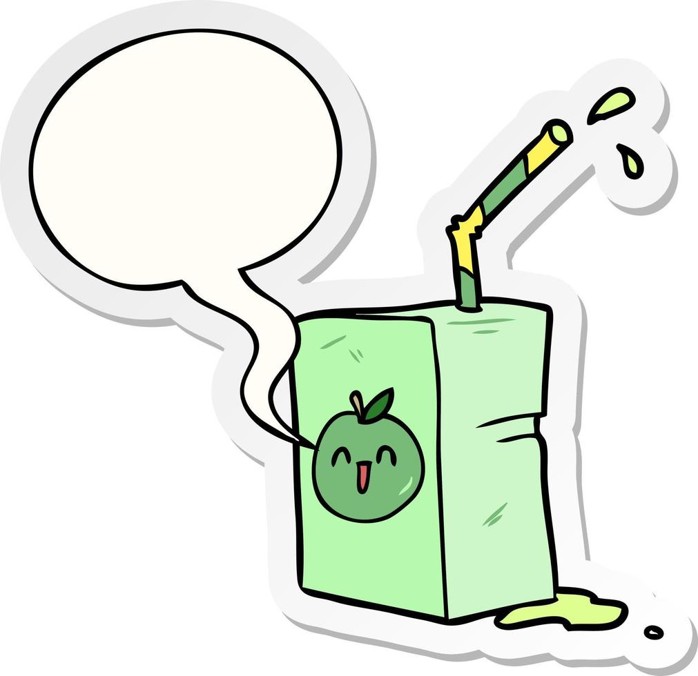 cartoon apple juice box and speech bubble sticker vector