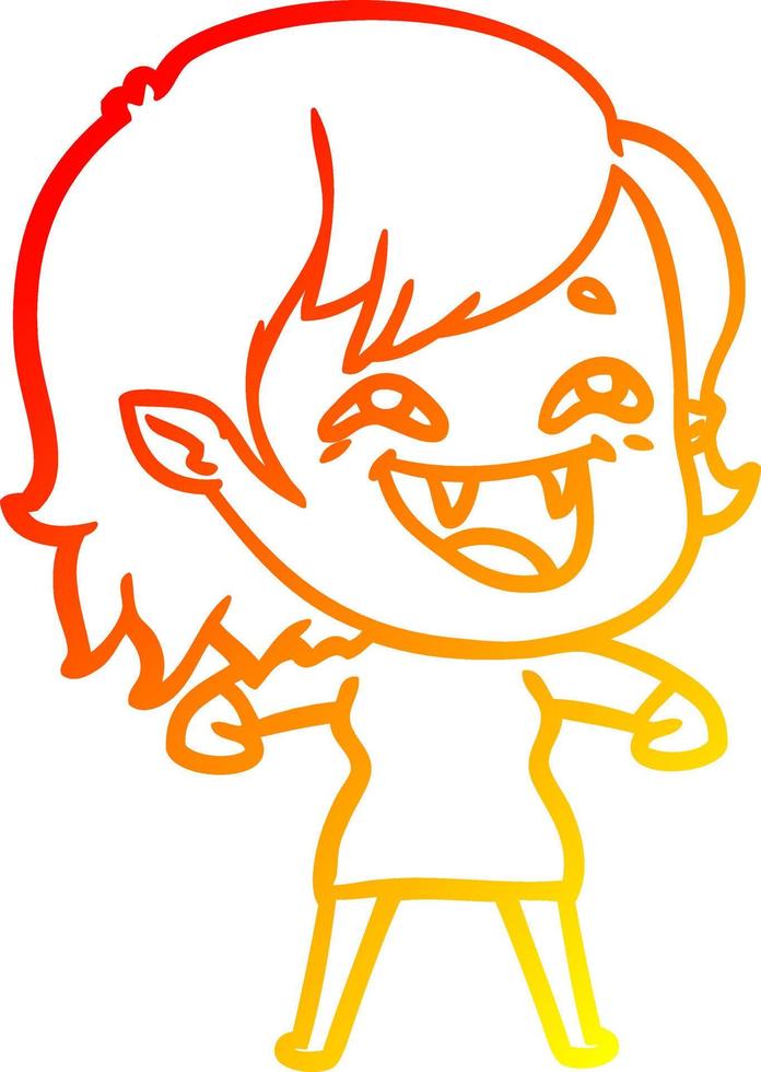 warm gradient line drawing cartoon laughing vampire girl vector