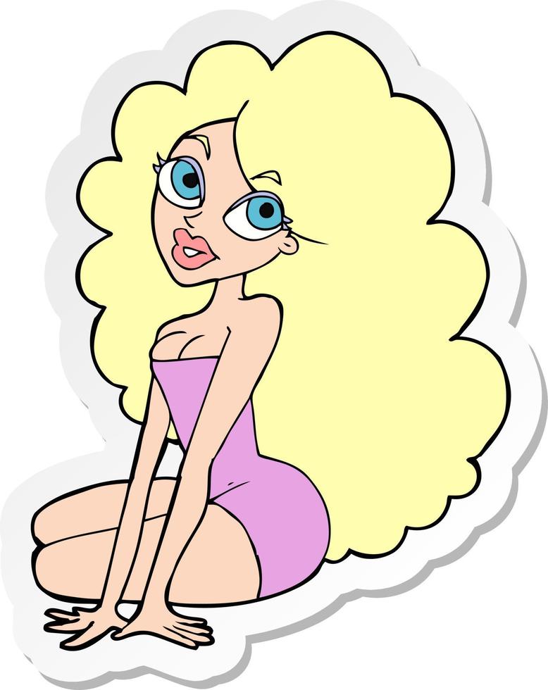 sticker of a cartoon pretty woman vector