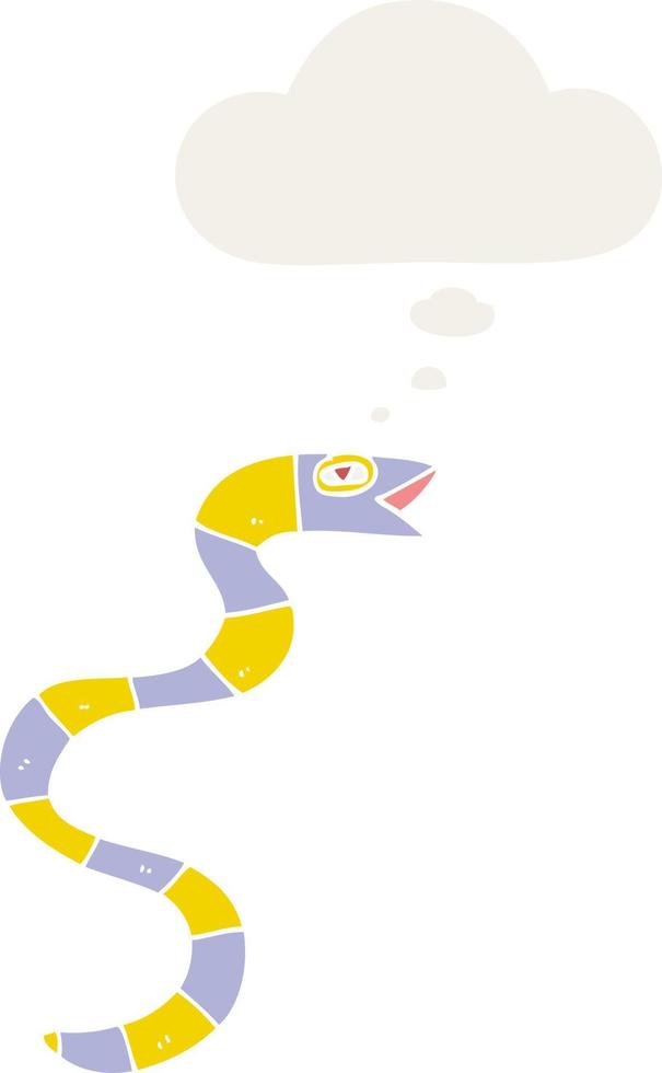 cartoon snake and thought bubble in retro style vector
