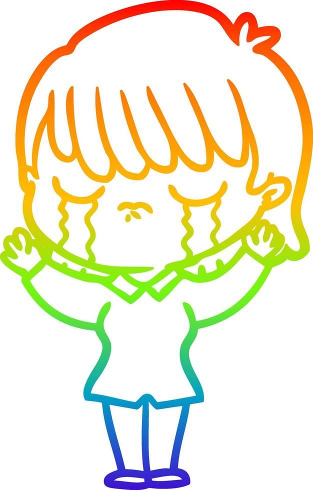 rainbow gradient line drawing cartoon woman crying vector