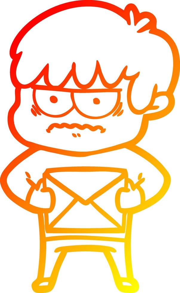 warm gradient line drawing annoyed cartoon boy vector
