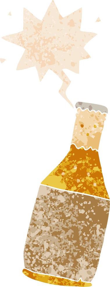 cartoon beer bottle and speech bubble in retro textured style vector