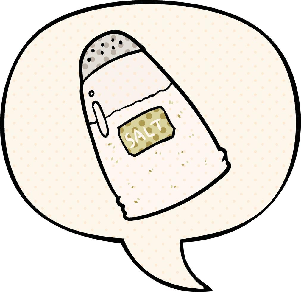 cartoon salt shaker and speech bubble in comic book style vector