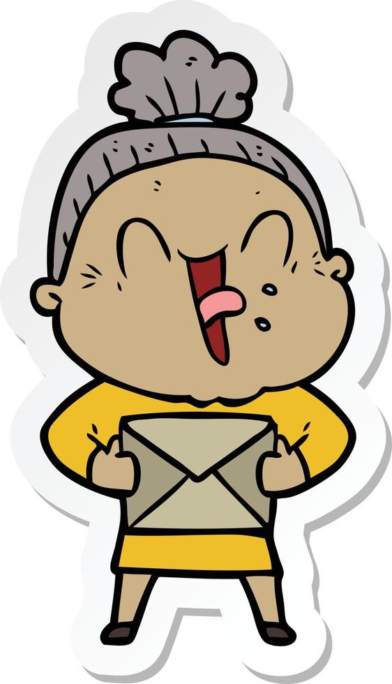 sticker of a cartoon happy old woman vector