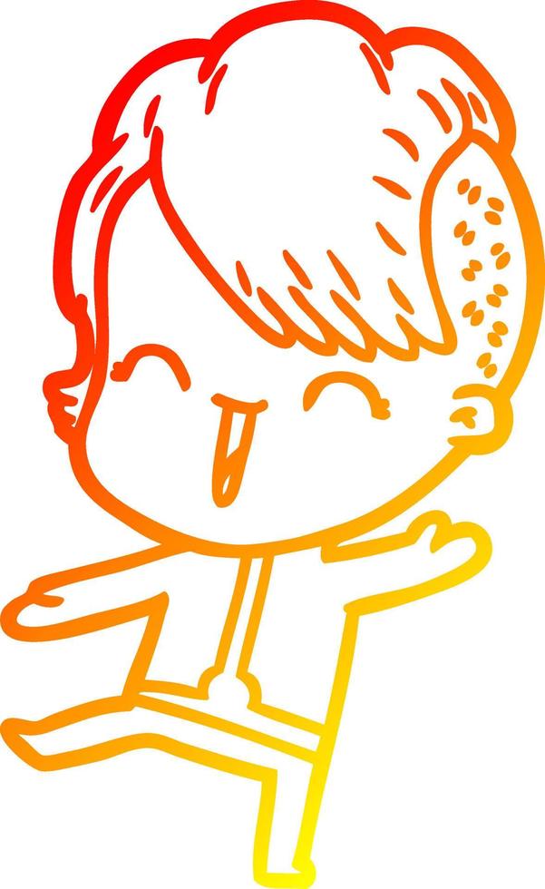 warm gradient line drawing cartoon happy hipster girl wearing space suit vector