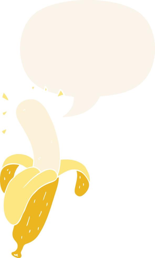 cartoon banana and speech bubble in retro style vector