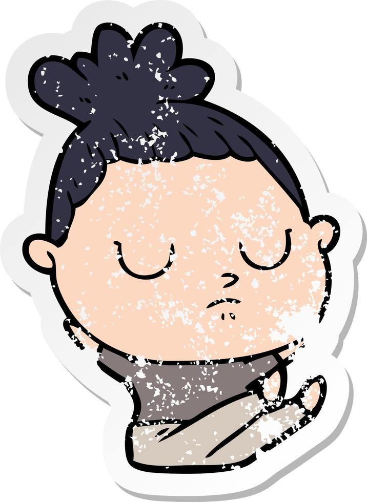 distressed sticker of a cartoon calm woman vector
