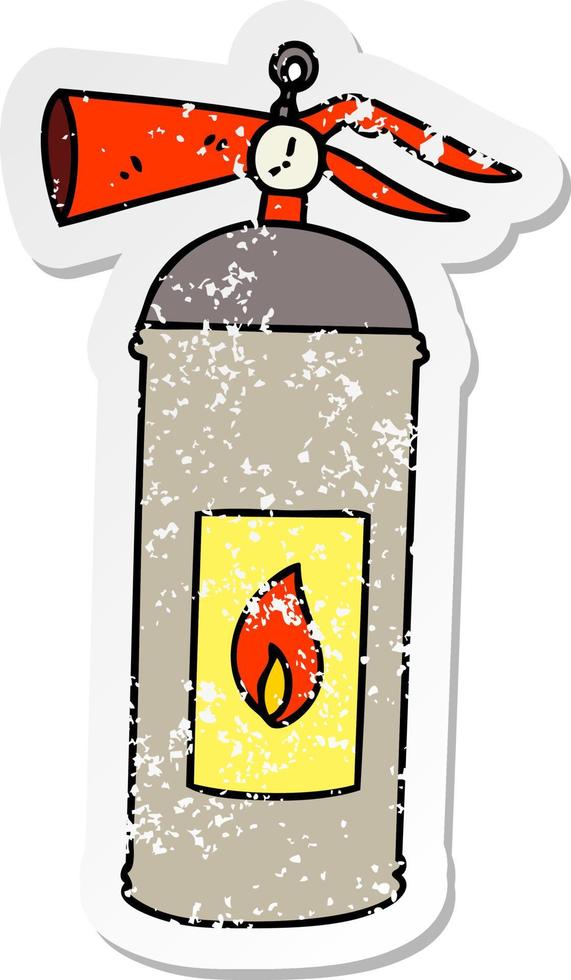 distressed sticker of a quirky hand drawn cartoon fire extinguisher vector