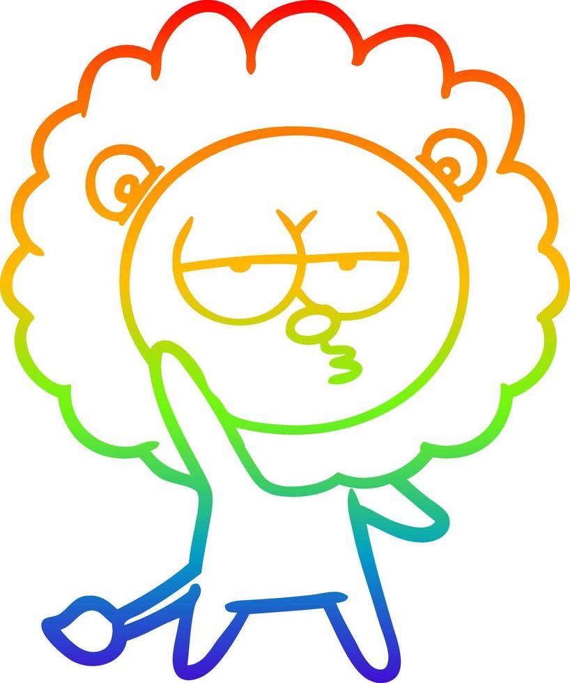 rainbow gradient line drawing cartoon bored lion waving vector