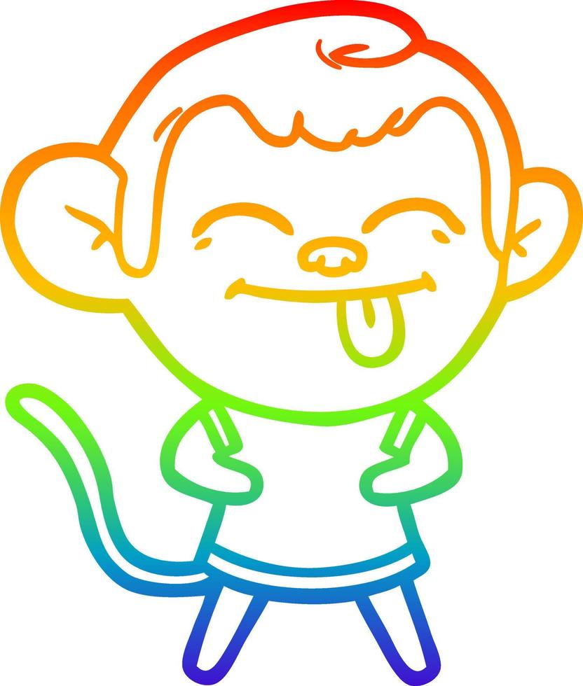 rainbow gradient line drawing funny cartoon monkey vector