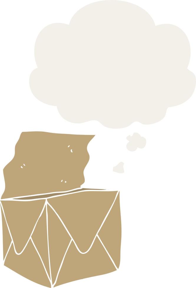 cartoon package and thought bubble in retro style vector