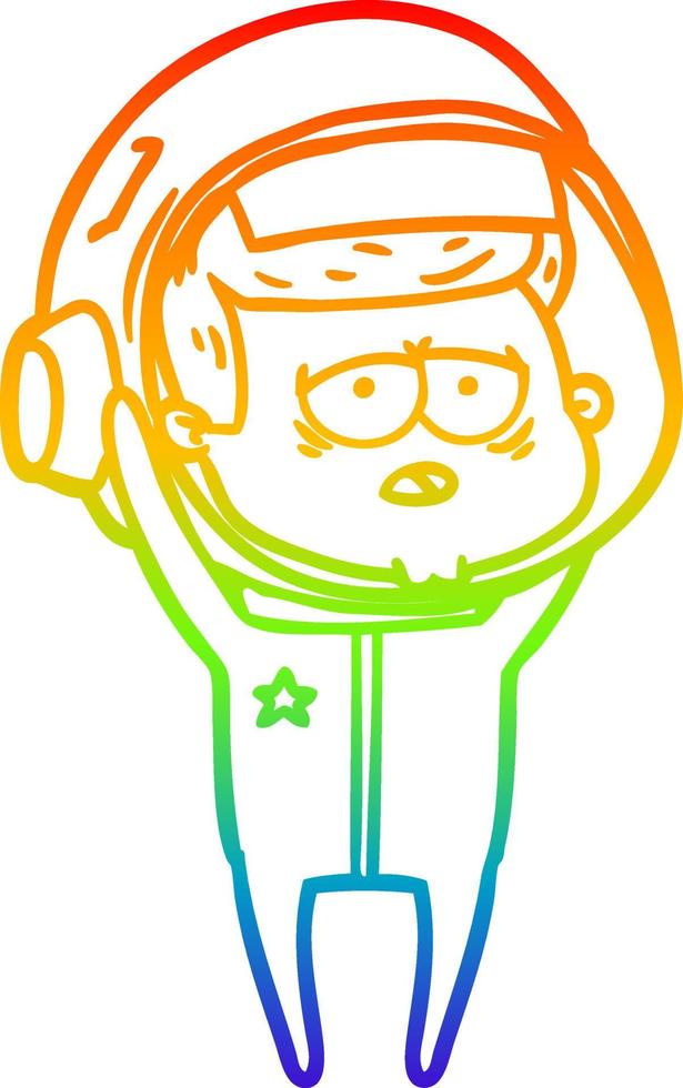 rainbow gradient line drawing cartoon tired astronaut vector