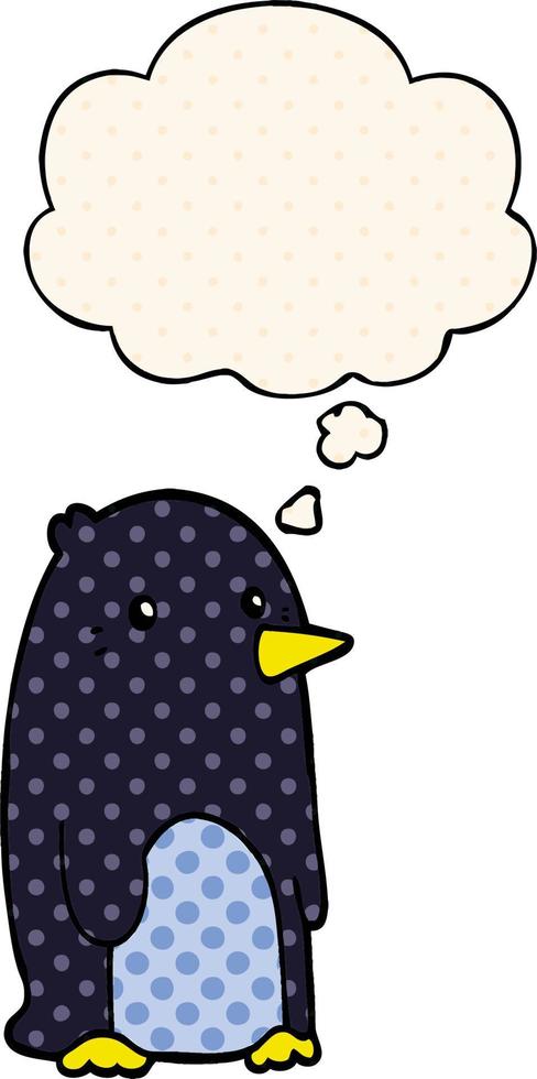 cartoon penguin and thought bubble in comic book style vector