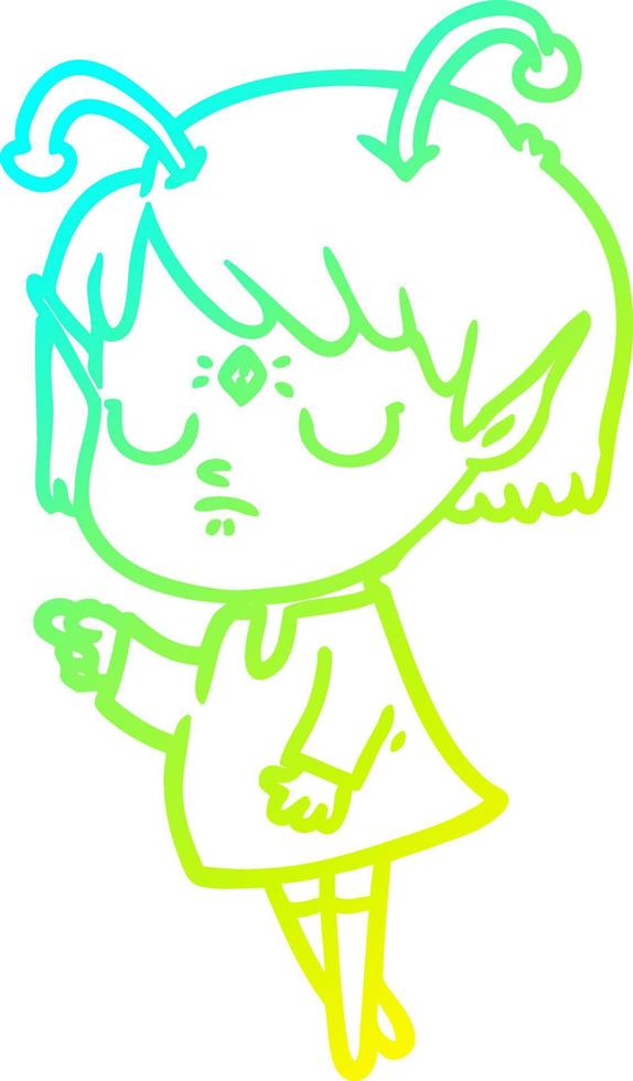 cold gradient line drawing cartoon alien girl vector