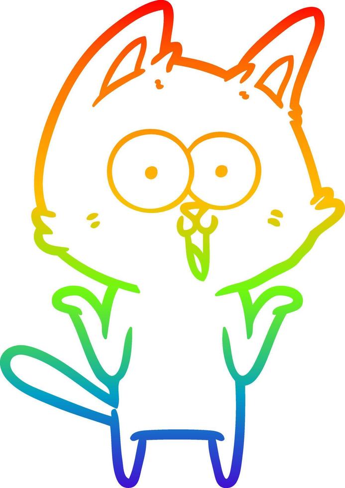 rainbow gradient line drawing funny cartoon cat vector