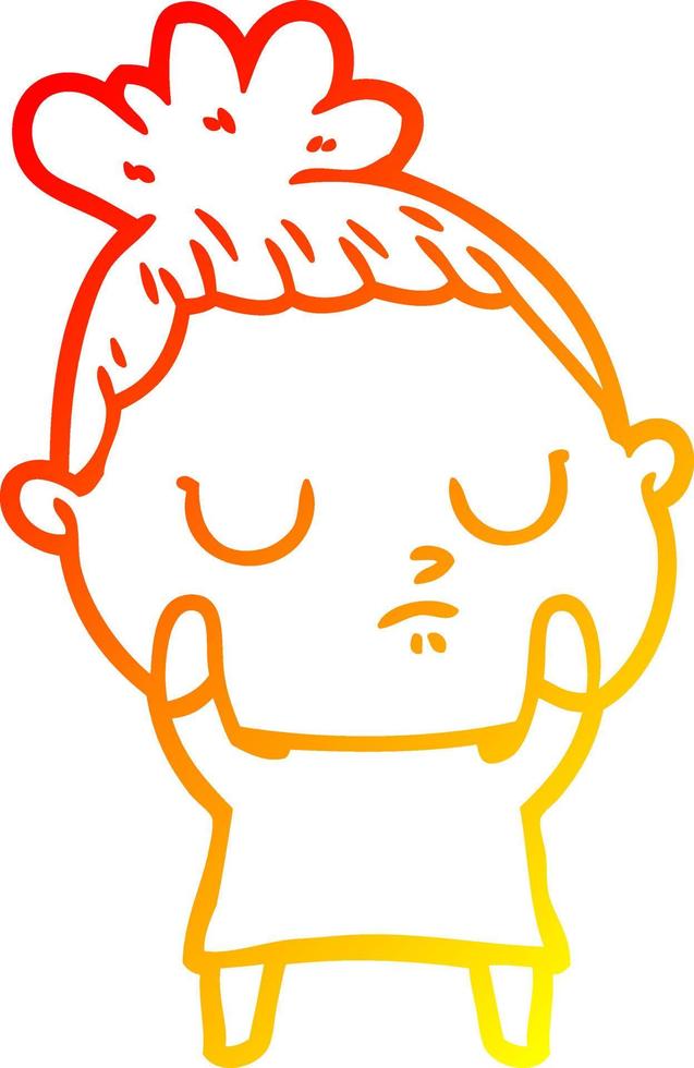 warm gradient line drawing cartoon calm woman vector