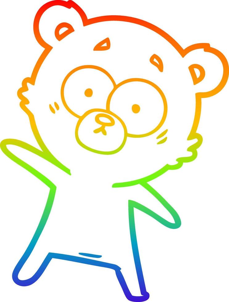 dibujo de línea de gradiente de arco iris dibujos animados de oso sorprendido vector