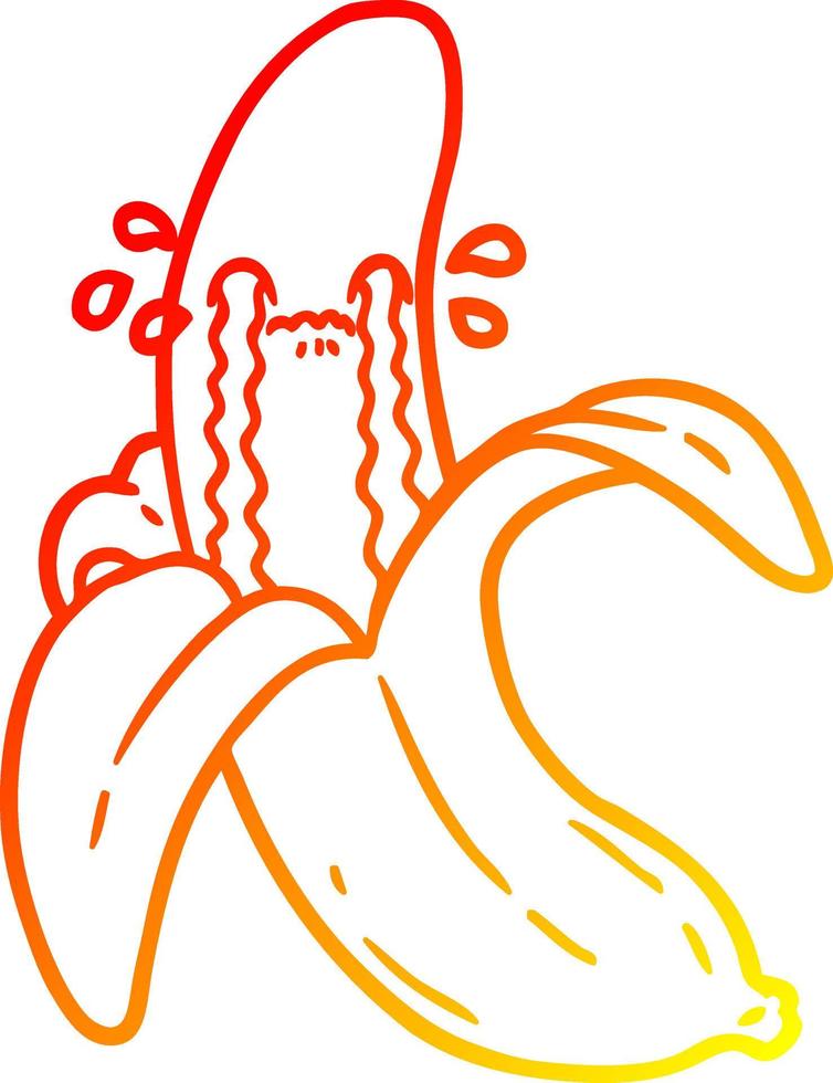 warm gradient line drawing cartoon crying banana vector