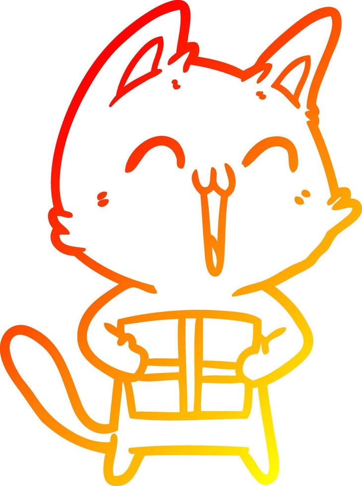 warm gradient line drawing happy cartoon cat vector