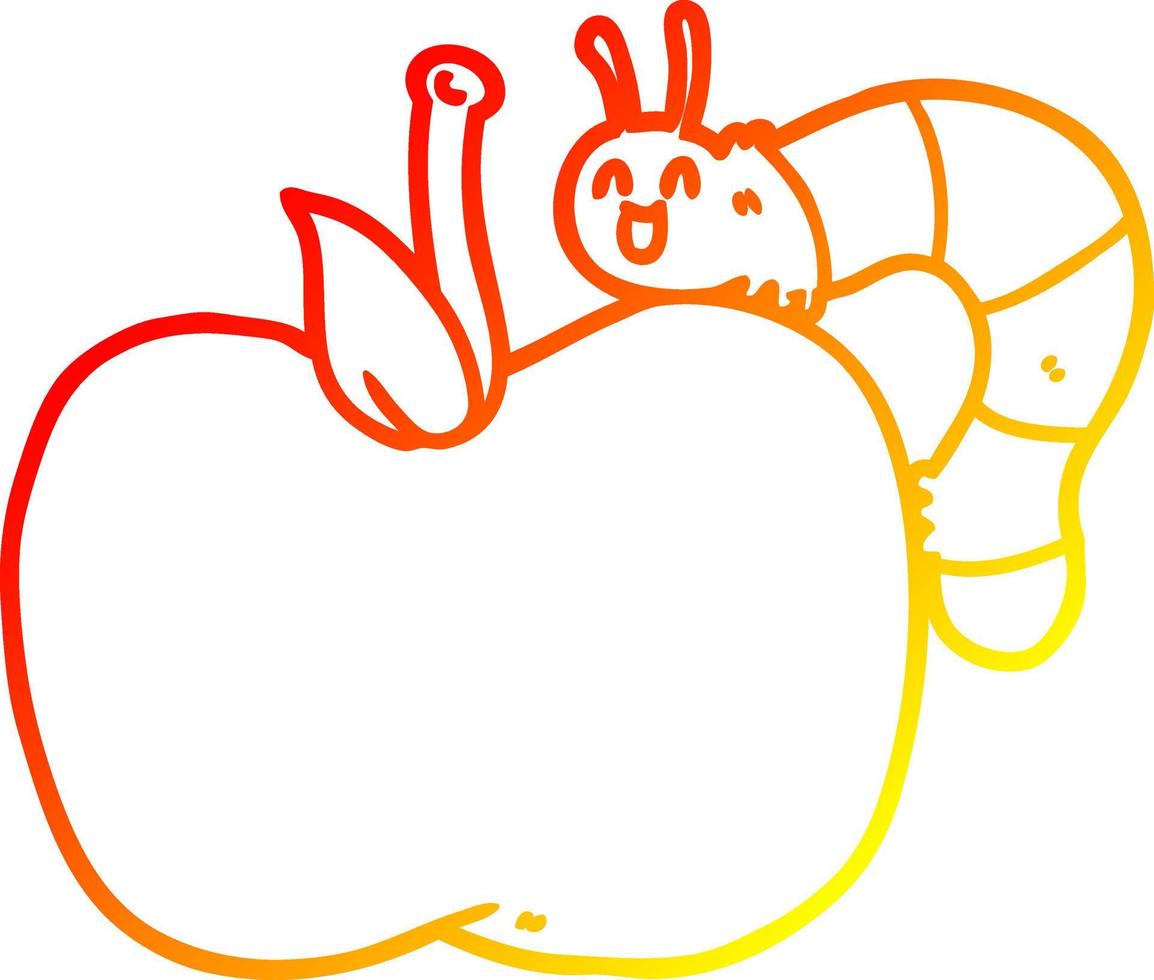 warm gradient line drawing cartoon apple and bug vector