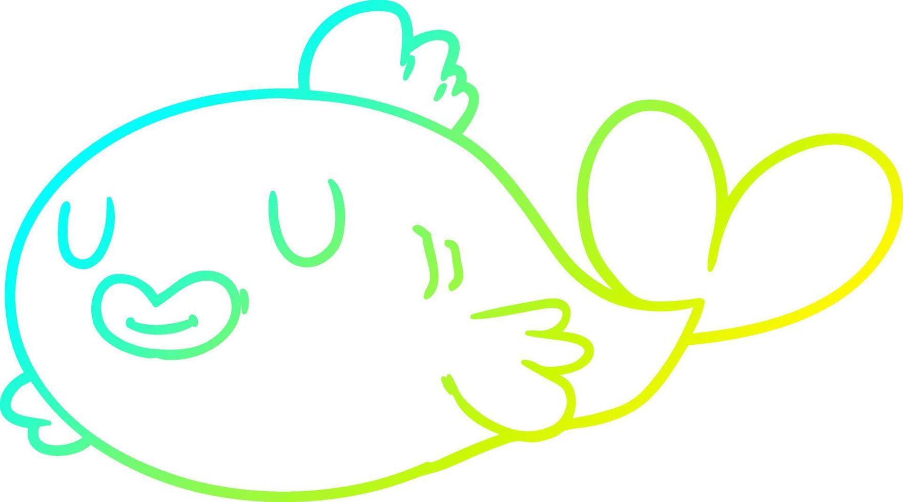 cold gradient line drawing happy cartoon fish vector